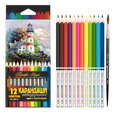 Карандаши цветные акварельные, 12 цв, трехгранный корпус, с кистью, Профи-Арт, 2001-12